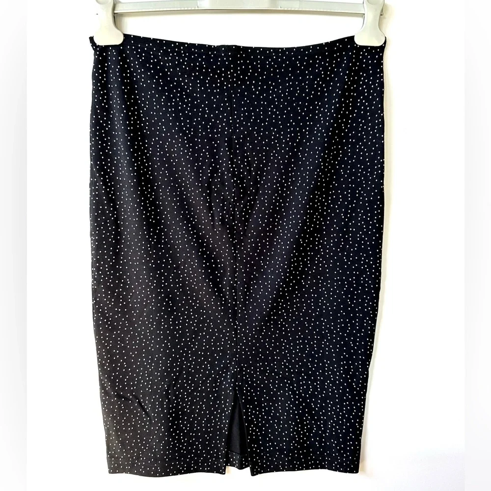 Philosophy Stretch Pencil Skirt, Black + white dots, size L